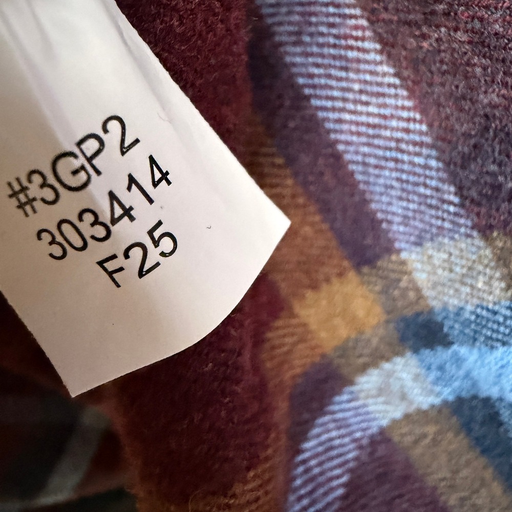 Orvis‎ Mens Plaid Flannel Shirt Button Down XL Burgundy Blue Rugged Rustic Work - Picture 7 of 8